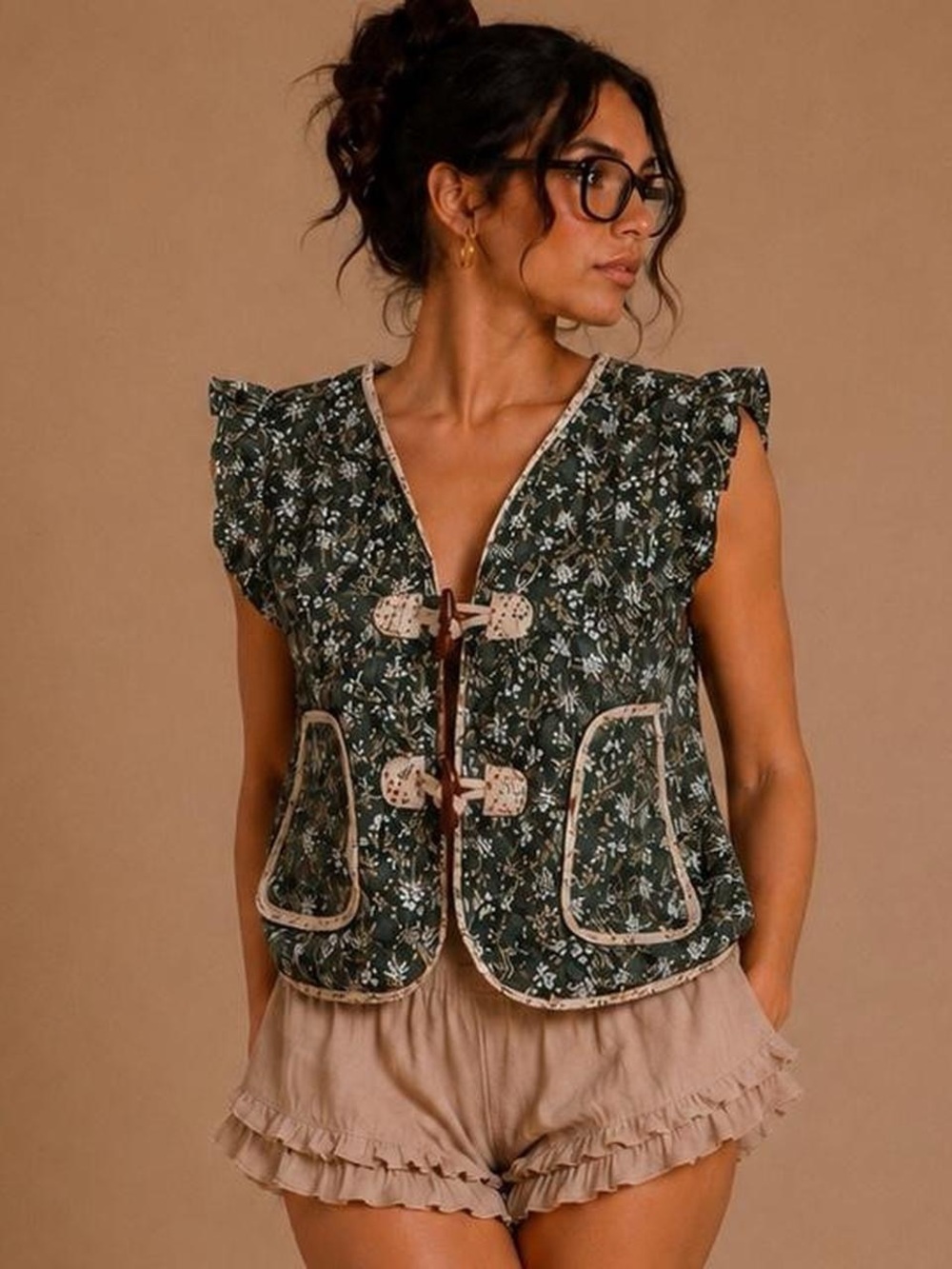 Anthropologie Dolan Floral quilted Vest in Forest Green - Picture 1 of 5